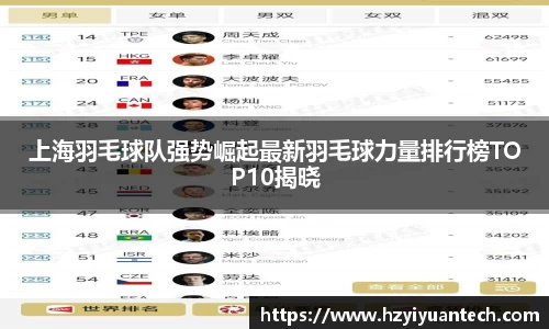 上海羽毛球队强势崛起最新羽毛球力量排行榜TOP10揭晓